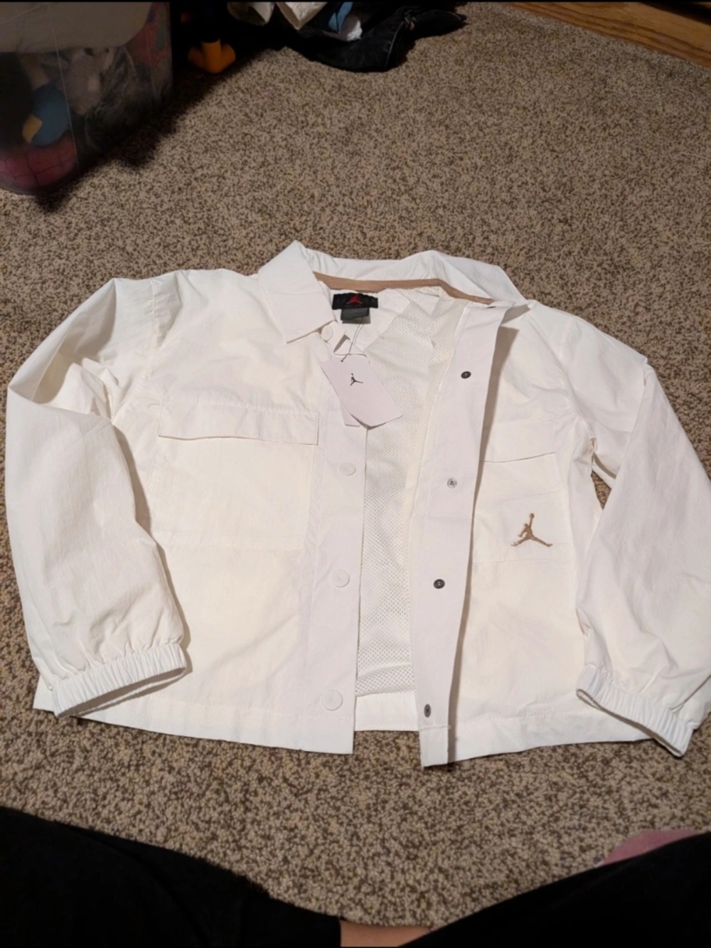 Jordan White Kids Lightweight Coach Jacket with Gold Jumpman